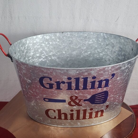 True Living Red White Blue Aluminum Grillin & Chillin Oval Outdoor Ice Bucket - Picture 13 of 16